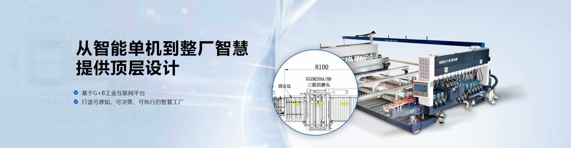 高力威|磨边机-玻璃磨边机-直线双边磨边机品牌-广东玻璃深加工厂家-从智能单机到整厂智慧，提供顶层设计，基于G+B工业互联网平台，打造可感知、可决策、可执行的智慧工厂